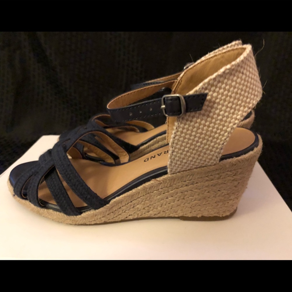 Lucky Brand brand navy blue wedge sandals.